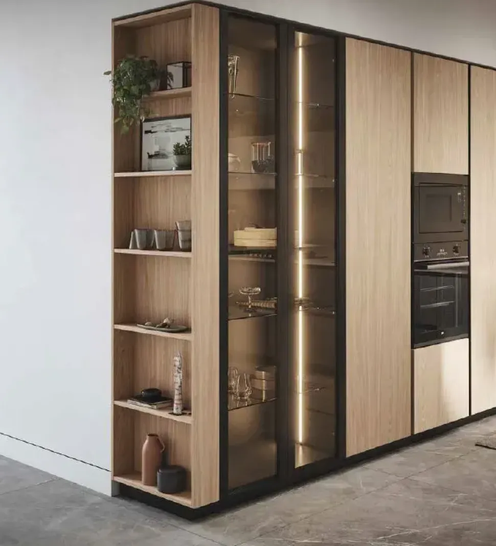 Cucina Domino composizione 01 moderna rovere chiaro Prima cucine con penisola scontata 50%