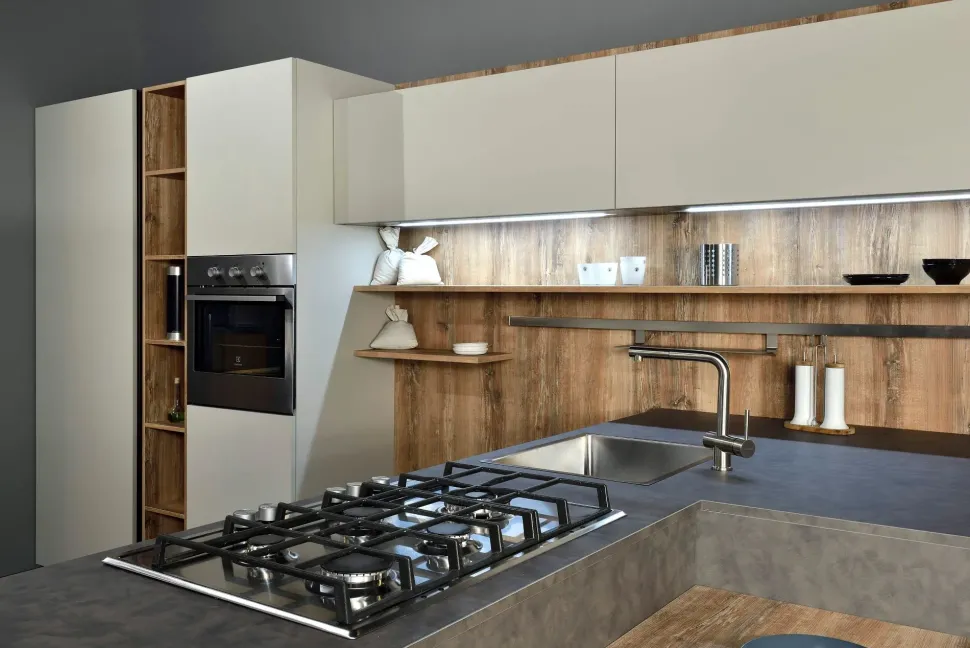 Cucina grigio moderna con penisola Time Frighetto