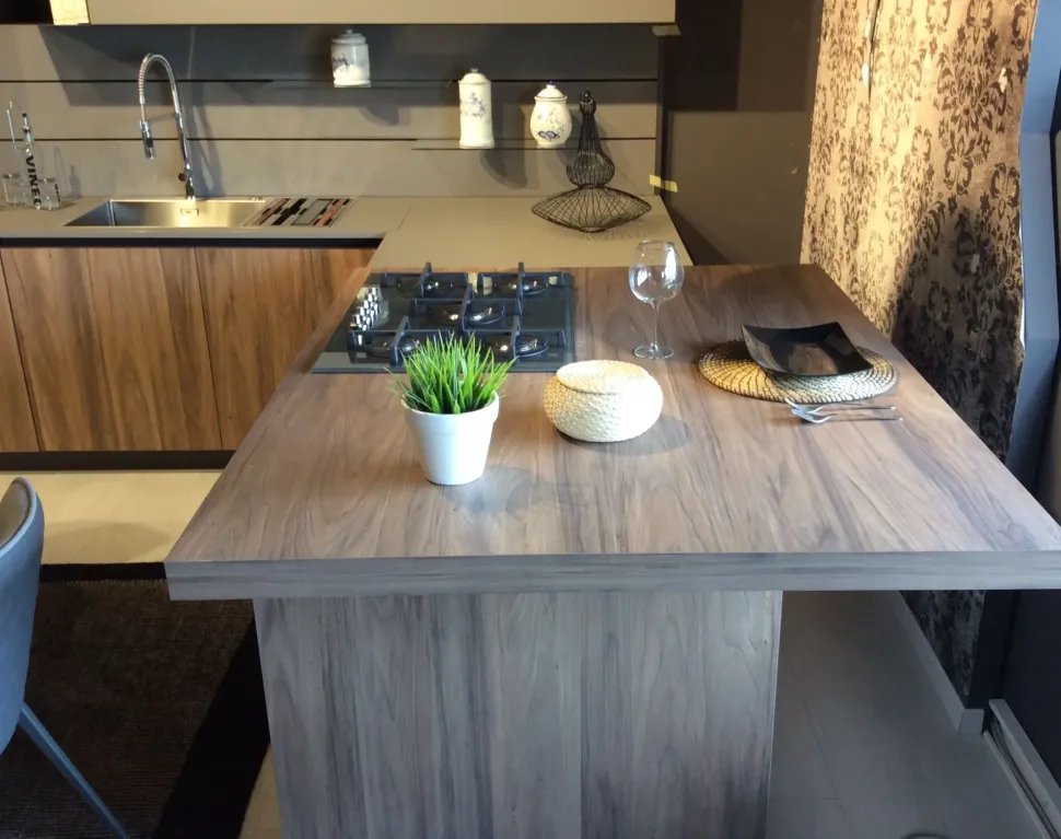 Cucina grigio moderna con penisola Noce imperial Artigianale in Offerta Outlet