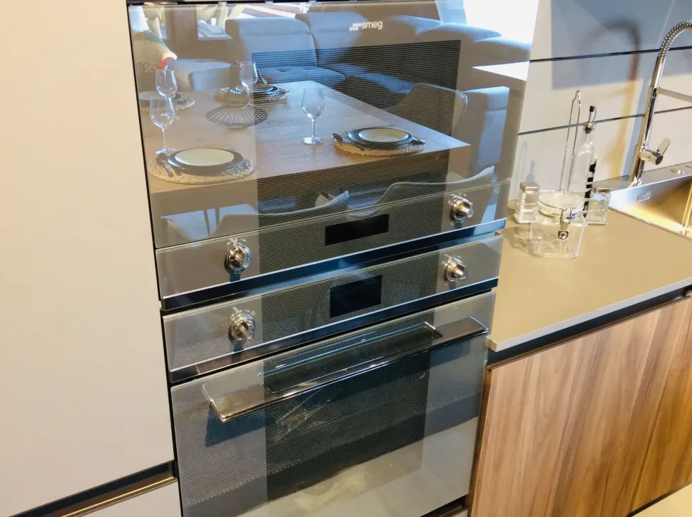 Cucina grigio moderna con penisola Noce imperial Artigianale in Offerta Outlet