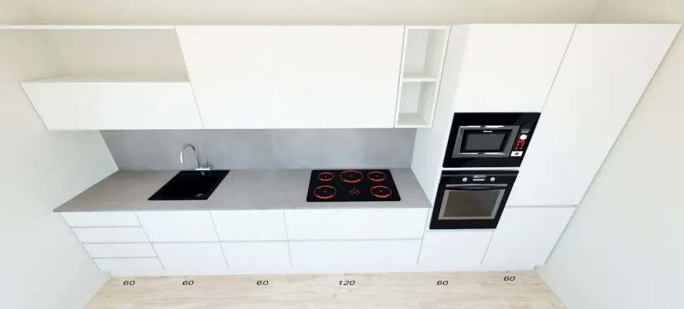 Cucina lineare in laccato opaco bianca Line a prezzo ribassato