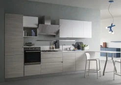 Cucina lineare in laminato materico rovere chiaro Easy  a prezzo scontato