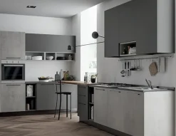 Cucina lineare in laminato opaco grigio Domino grafite e cementho a prezzo ribassato