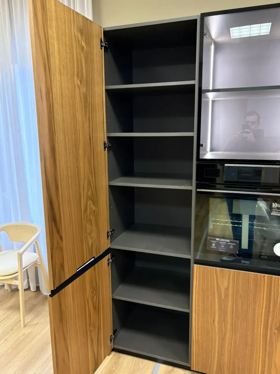 Cucina lineare in legno noce Menta a prezzo ribassato