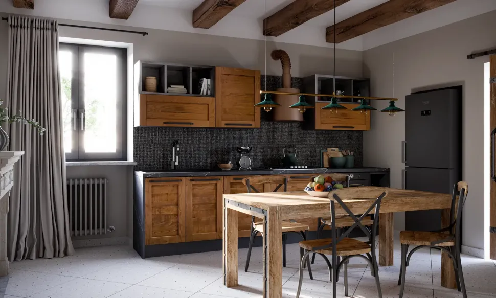 CUCINA lineare Outlet etnico Cucina moderna vintage alta legno SCONTATA 59%