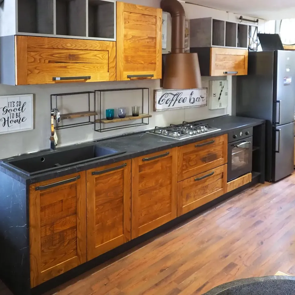 CUCINA lineare Outlet etnico Cucina moderna vintage alta legno SCONTATA 59%