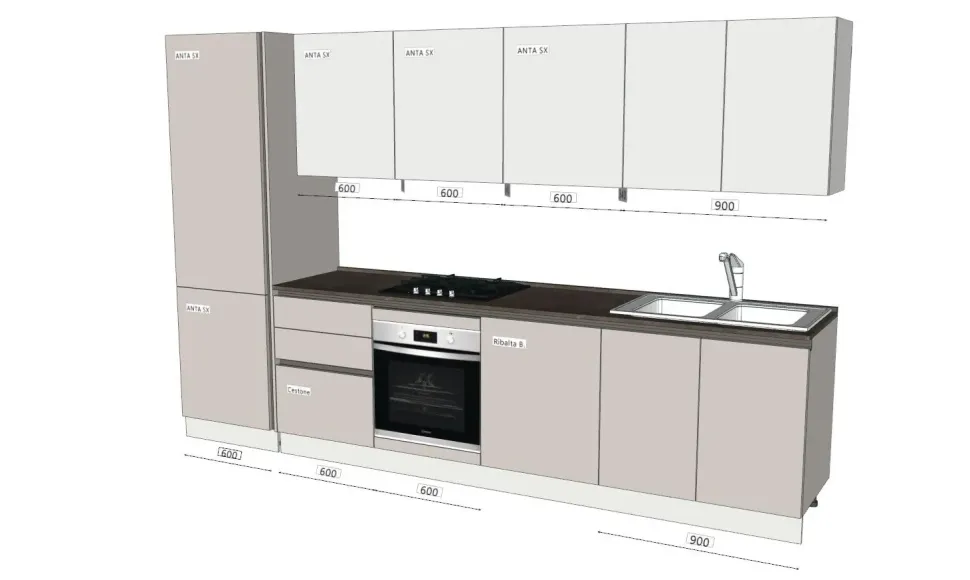 Cucina Loft design altri colori Arrex lineare scontata 30%
