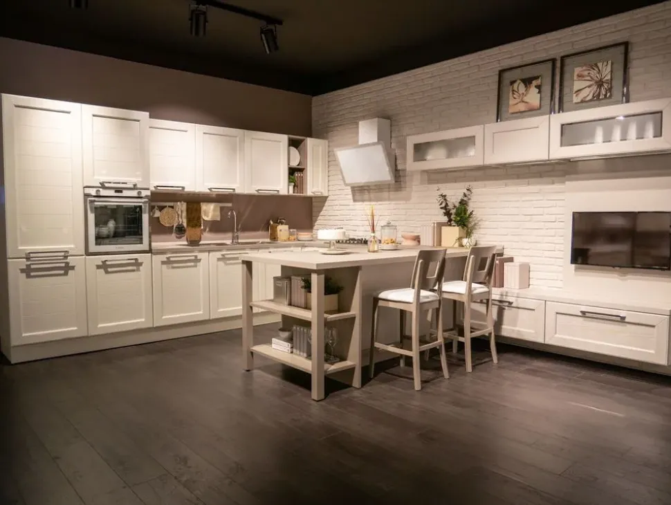 Cucina Lube cucine classica con penisola bianca in legno Claudia