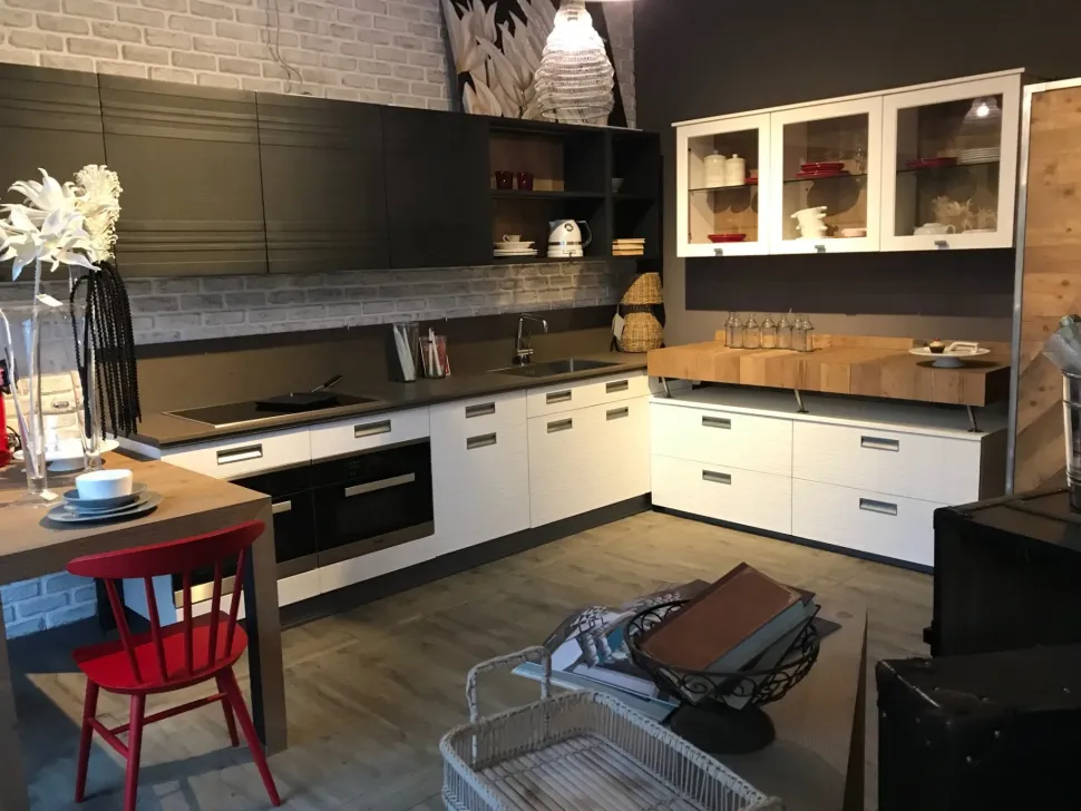 CUCINA Marchi cucine ad angolo Lab 40, bianco e legno vecchio SCONTATA