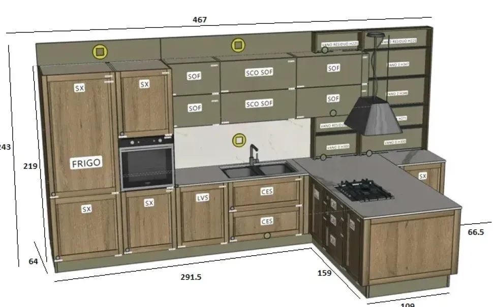Cucina Milano 01 con penisola Veneta cucine con un ribasso imperdibile