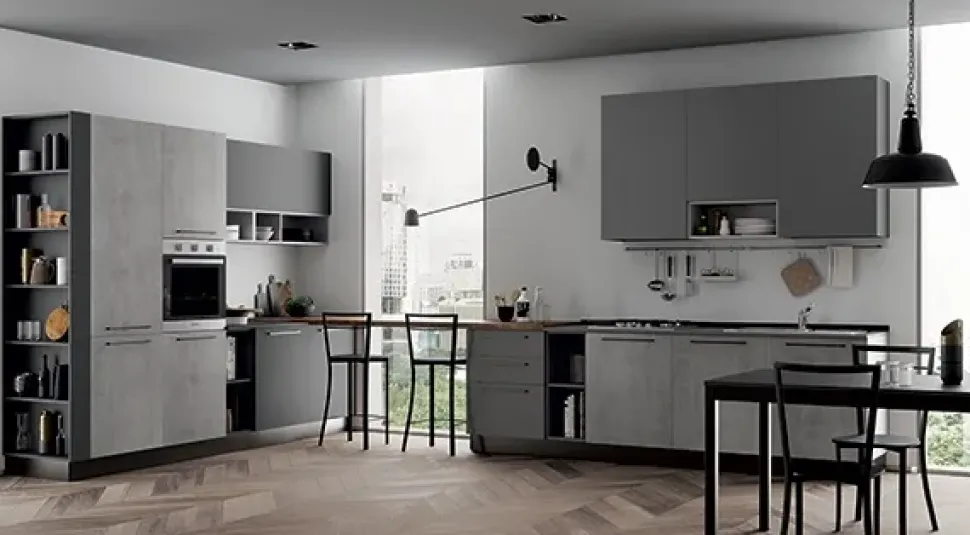 Cucina moderna grigio Primacucine lineare Domino grafite e cementho in offerta