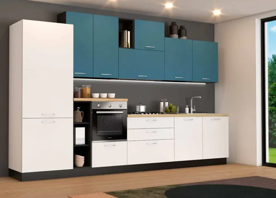 Cucina Net cucine moderna lineare blu in laminato materico Sandy astrale