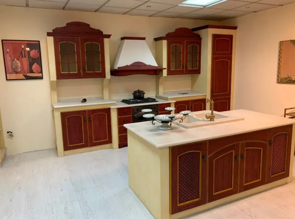 Cucina rossa classica con isola Arrex Morgana