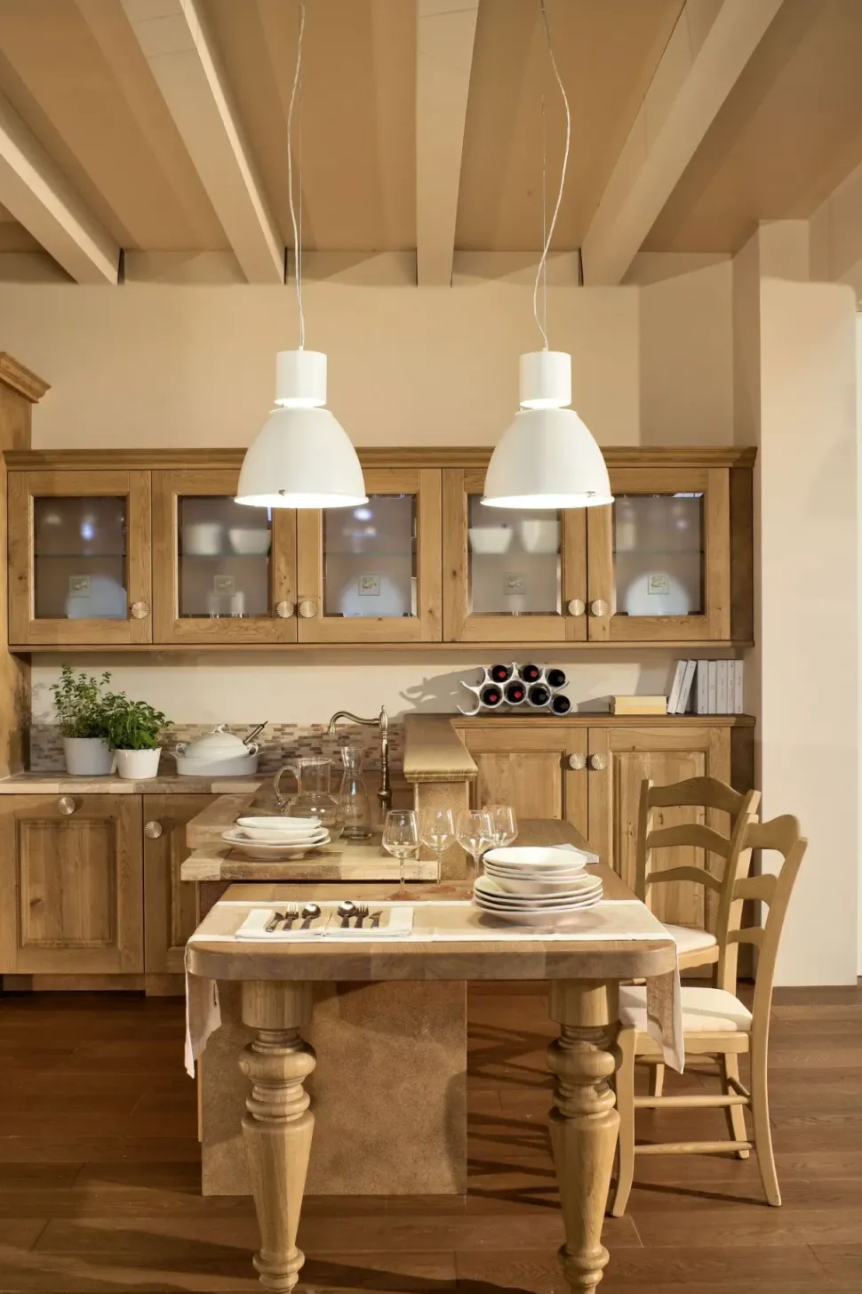 Cucina rovere chiaro country ad angolo Carola muratura Arrex scontata