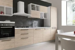 Cucina S75 moderna lineare rovere chiaro in polimerico lucido Cucina mod.thelma con cappa a vista scontata del 35%