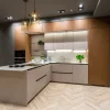 Cucina Scavolini design con penisola tortora in laminato materico Mira