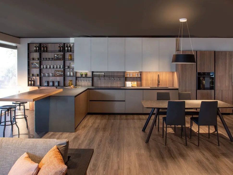 Cucina tortora moderna con penisola Diotti.com Klab 02 outlet a soli 21490 Euro