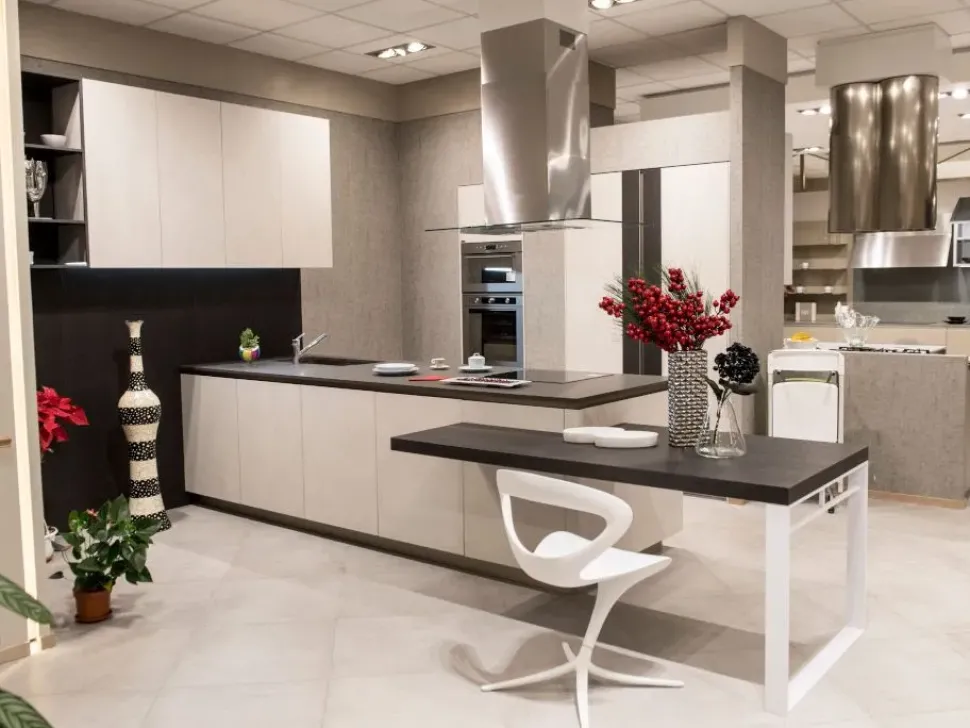 Cucina Way moderna grigio Snaidero con penisola scontata 60%