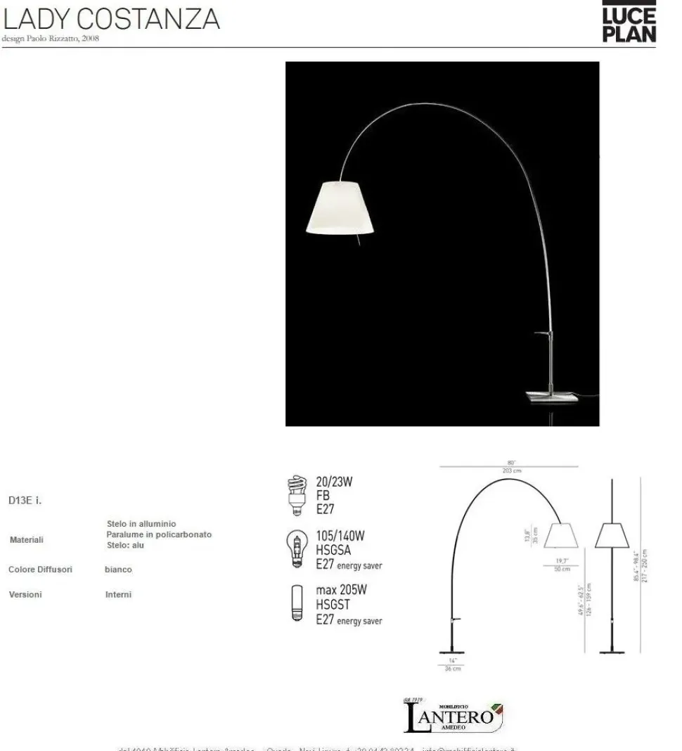 Da terra in metallo Costanza lady lampada da terra Luceplan in Offerta Outlet