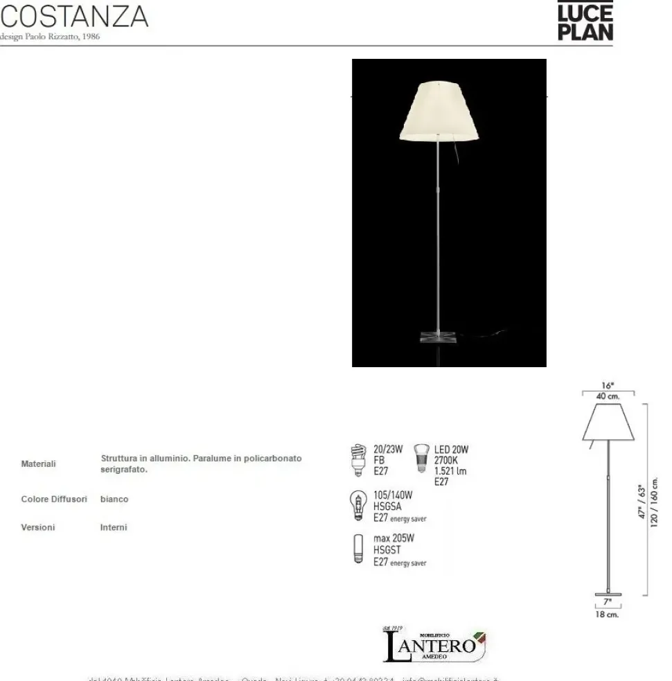 Da terra in metallo Luceplan ,lampada da terra costanza Luceplan a prezzo Outlet