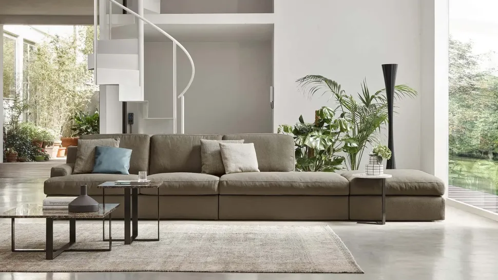 Divano con penisola tessuto modello Oxford regular di Rosini