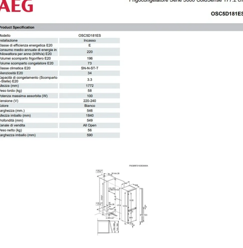 Frigorifero Frigo aeg osc5d181es a marchio Aeg scontato