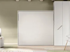 Letto in legno a scomparsa Letto a scomparsa matrimoniale color bianco frassinato, made in italy Artigianale a prezzo ribassato