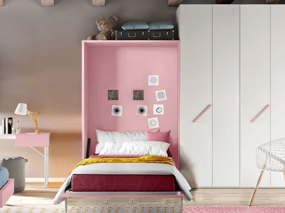 Letto Letto a scomparsa per ragazzi una piazza e mezza, colore cipria di Artigianale scontato del 46%