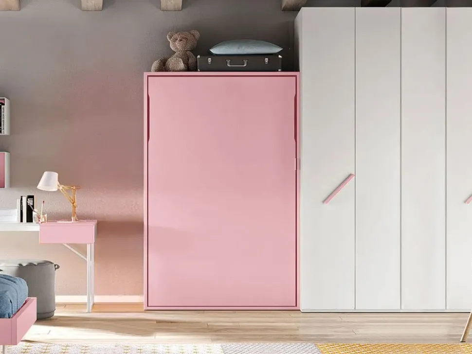 Letto Letto a scomparsa per ragazzi una piazza e mezza, colore cipria di Artigianale scontato del 46%