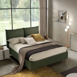 Letto matrimoniale moderno Letto matrimoniale mod.bristol completo di box-contenitore rivestito in tessuto colore verde in promo-sconto del 35% Gierre mobili a prezzo ribassato