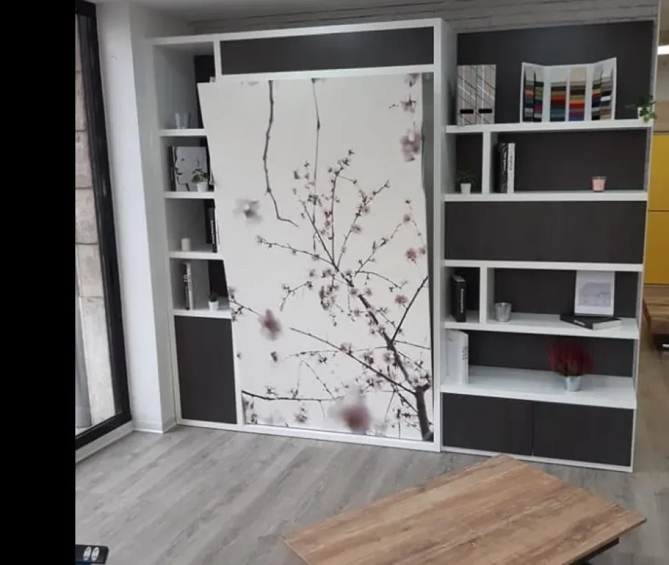 Letto singolo a scomparsa Letto a scomparsa con serigrafia Artigianale a prezzo scontato