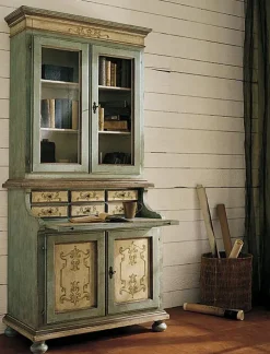 Libreria Collezione esclusiva in legno scontata -30%: scopri Scrittoio stile veneziano con alzata laccato con decori