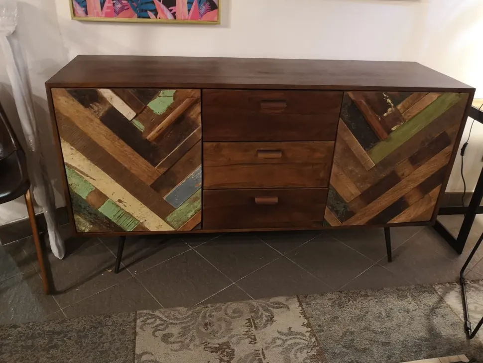 Madia di Outlet etnico in legno Madia ante e tre cassetti rennes industrial in legno in Offerta Outlet