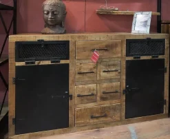 Madia di Outlet etnico in legno Madia industrial jacpa con casetti legno e ante metallo a prezzo Outlet