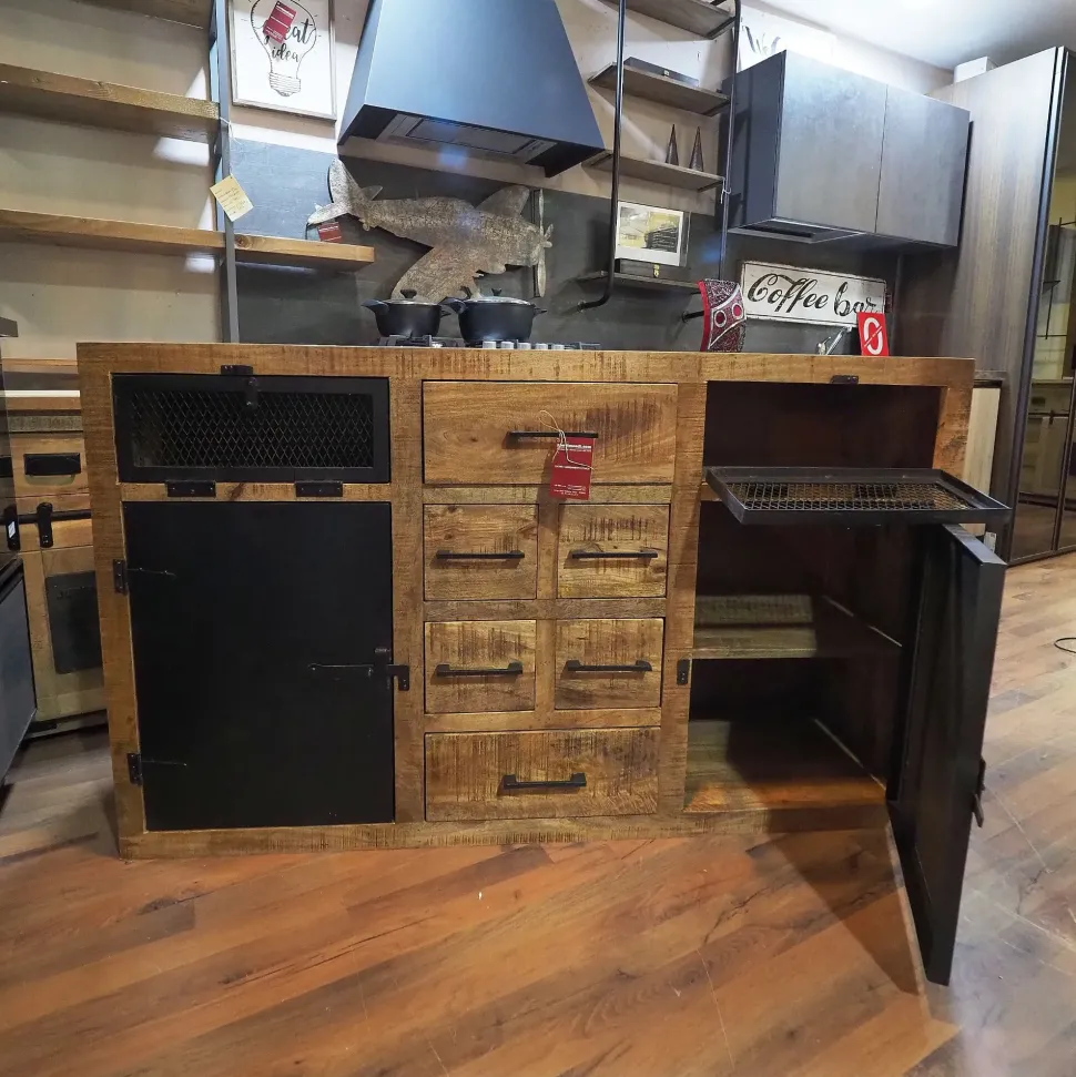 Madia di Outlet etnico in legno Madia industrial jacpa con casetti legno e ante metallo a prezzo Outlet