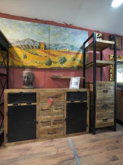 Madia di Outlet etnico in legno Madia industrial jacpa con casetti legno e ante metallo a prezzo Outlet