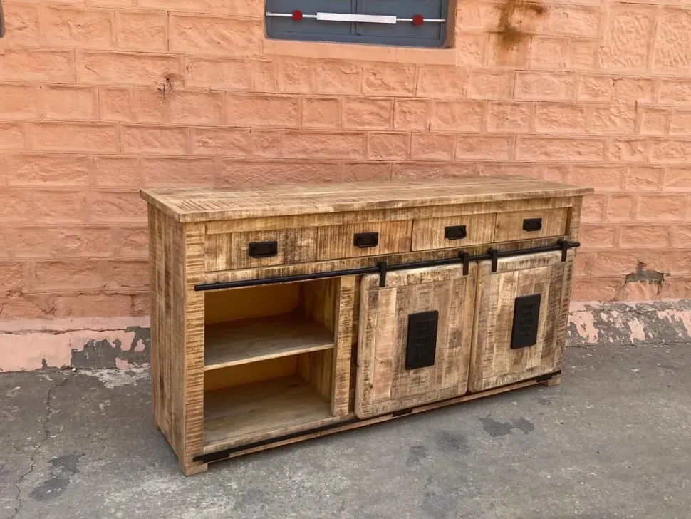 Madia in stile moderno Credenza industrial jupiter ante scorrevoli e cassetti in offerta di Outlet etnico a prezzo scontato