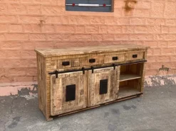 Madia in stile moderno Credenza industrial jupiter ante scorrevoli e cassetti in offerta di Outlet etnico a prezzo scontato
