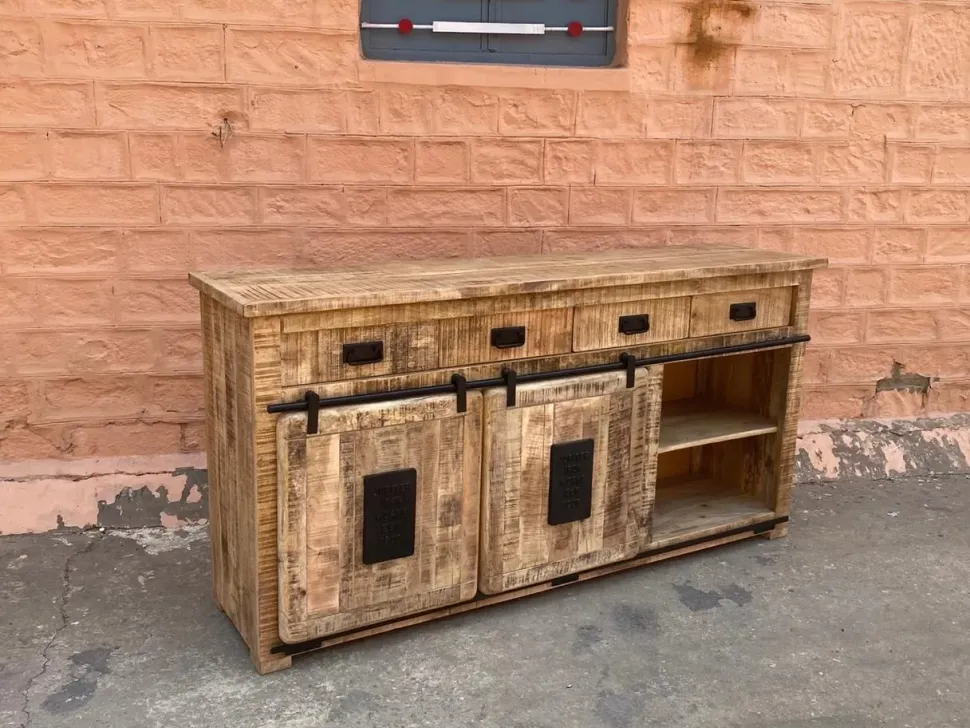 Madia in stile moderno Credenza industrial jupiter ante scorrevoli e cassetti in offerta di Outlet etnico a prezzo scontato