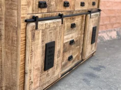 Madia in stile moderno Credenza industrial jupiter ante scorrevoli e cassetti in offerta di Outlet etnico a prezzo scontato