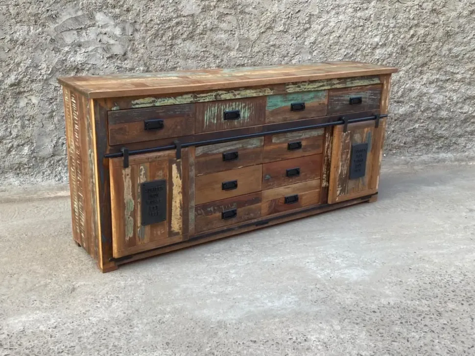 Madia in stile moderno Madia 10cassetti e due ante scorrevoli jupiter vintage di Outlet etnico a prezzo scontato