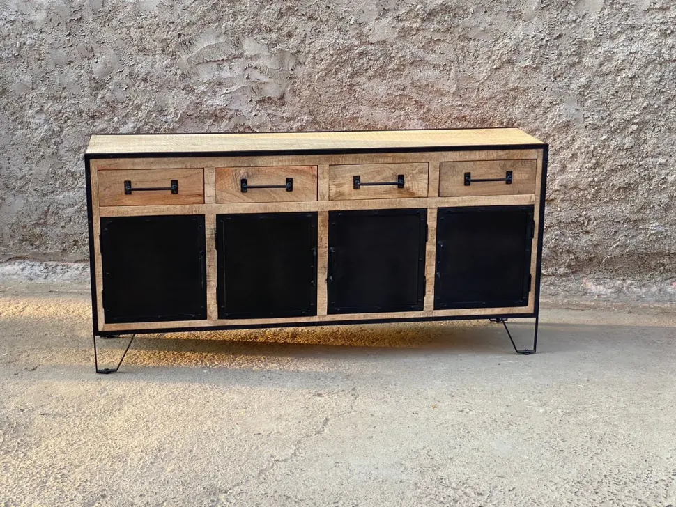Madia M,adia credenza industrial legno e ferro 4 ante 4 cassetti di Outlet etnico con forte sconto