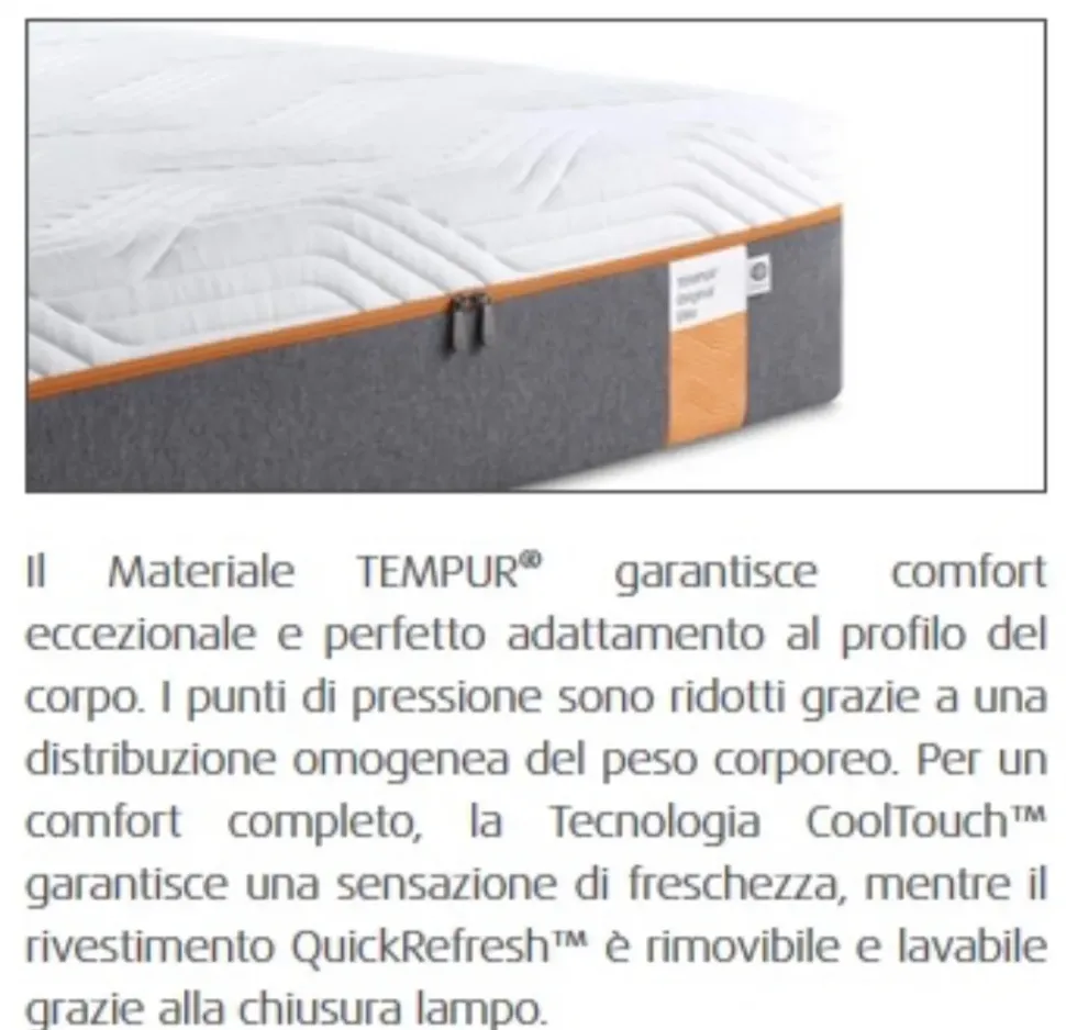 Materasso Tempur Original élite h 25 con rivestimento cooltouch memory a prezzo scontato