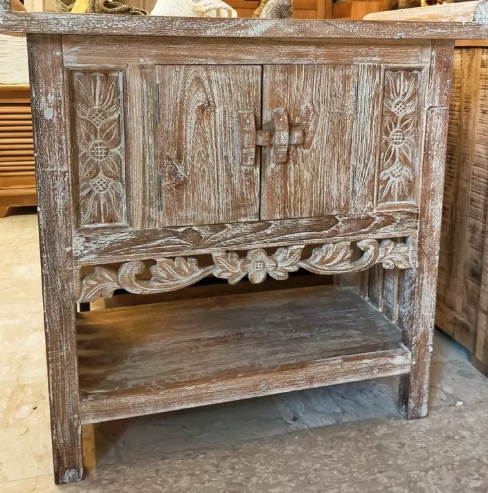 Mobile bagno design Mobile consolle bagno teak decapato di Outlet etnico in OFFERTA OUTLET - 33%