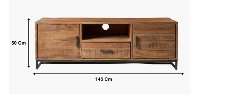 Mobile porta tv Mobile porta tv assemblato etnico in acacia naturale e ferro con 1 cassetto e 2 sportelli di Outlet etnico con uno SCONTO IMPERDIBILE