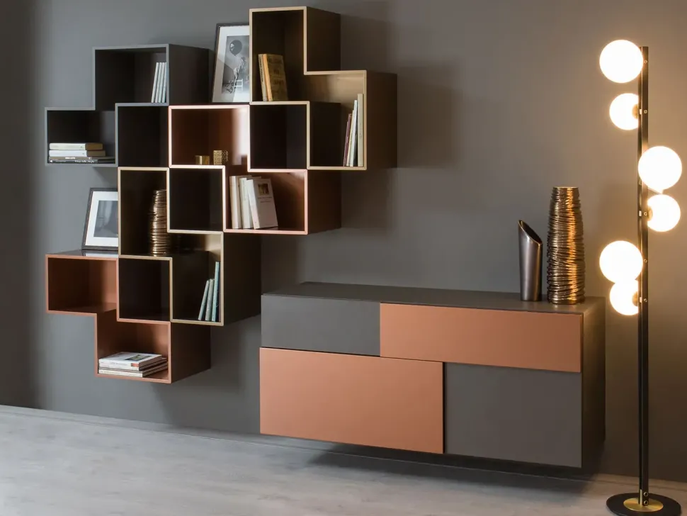 Mobile soggiorno modello Credenza fly deco e mensole cube outlet di Diotti.com scontato -45%
