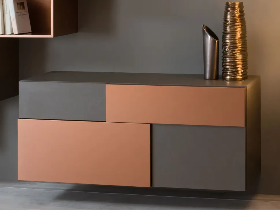 Mobile soggiorno modello Credenza fly deco e mensole cube outlet di Diotti.com scontato -45%