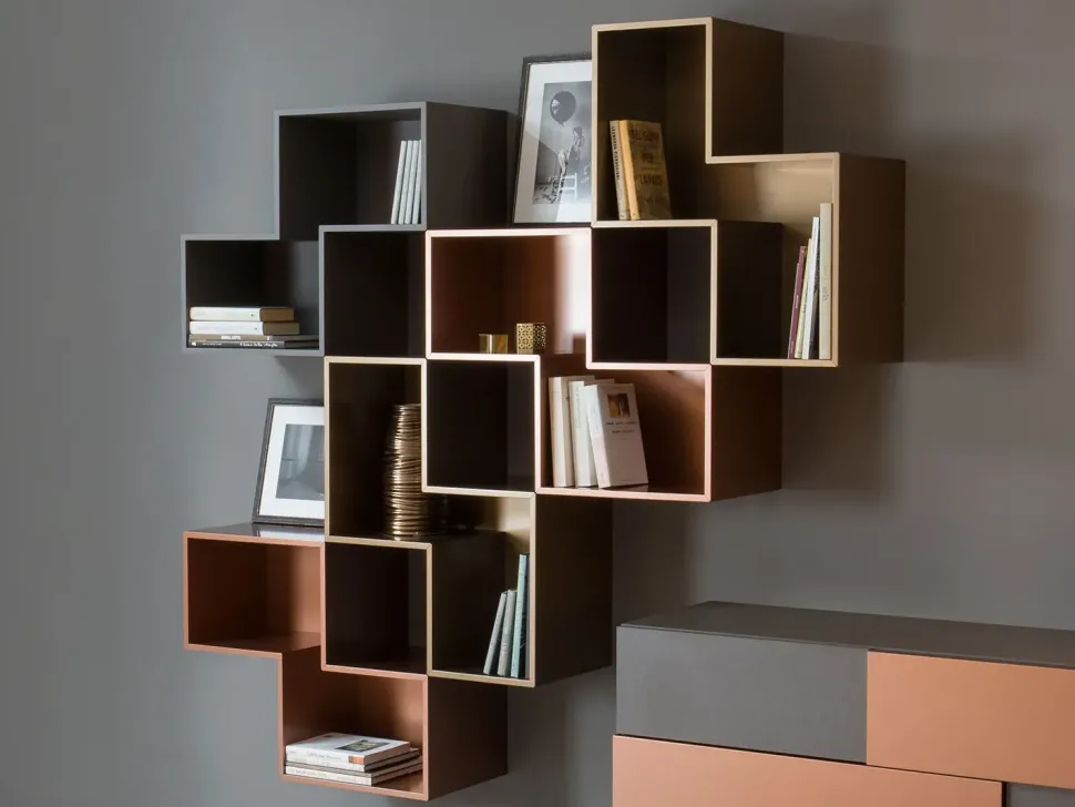 Mobile soggiorno modello Credenza fly deco e mensole cube outlet di Diotti.com scontato -45%