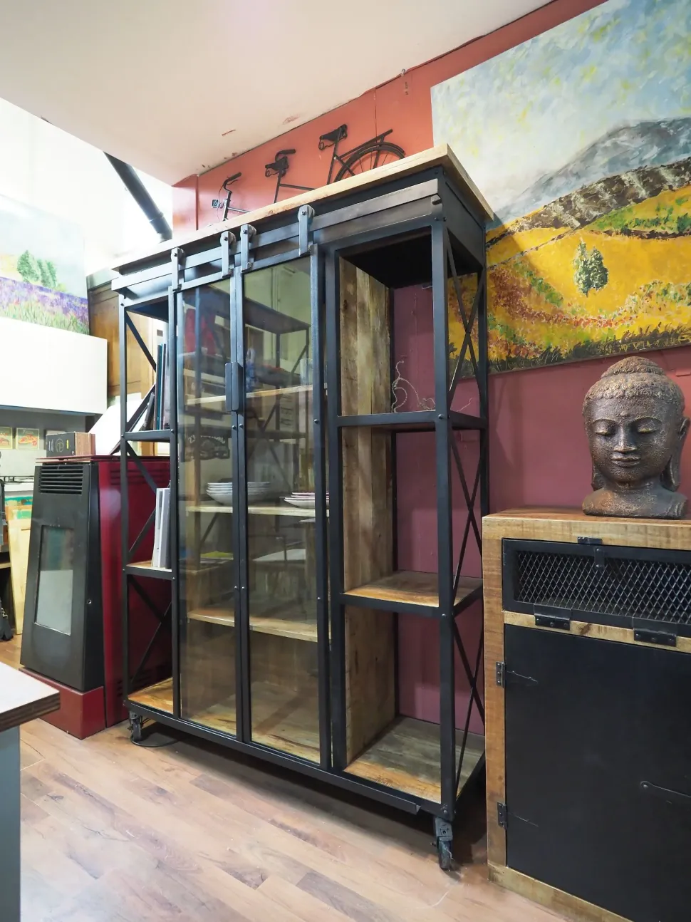 Parete attrezzata Composzione soggiorno industrial new york Outlet etnico in stile moderno a prezzo scontato