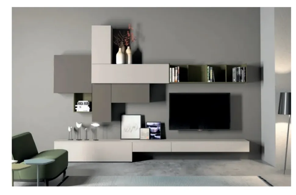 Parete attrezzata in laminato materico stile design Atlante skt42 Tomasella